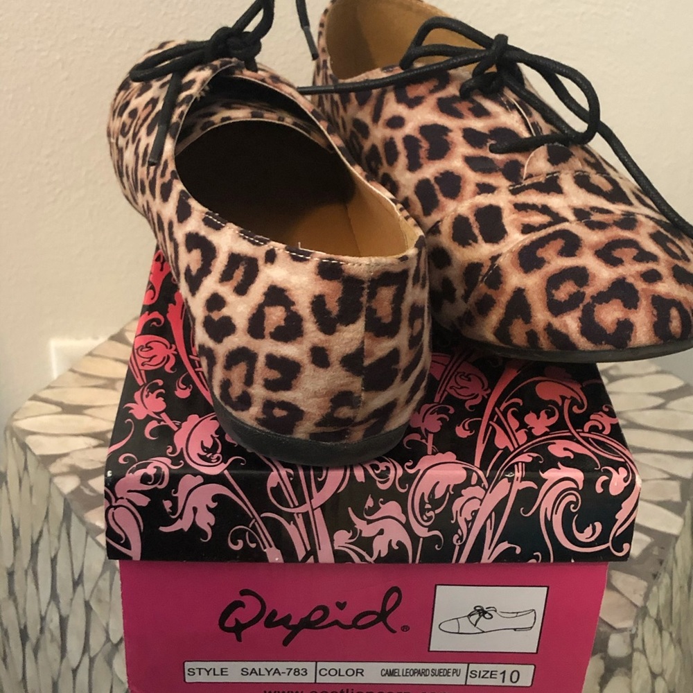 Camel Leopard lace-up casual shoes